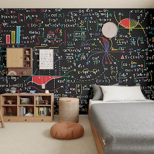 Natuurkunde en wiskunde Behang Wetenschap Motief Vergelijking en schema Onderwijs Peel-and-Stick Muurschildering Moderne slaapkamer Wall Art Home Decor