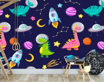 Space Dinosaurs Wallpaper, Kids Room Planets Mural, Self Adhesive