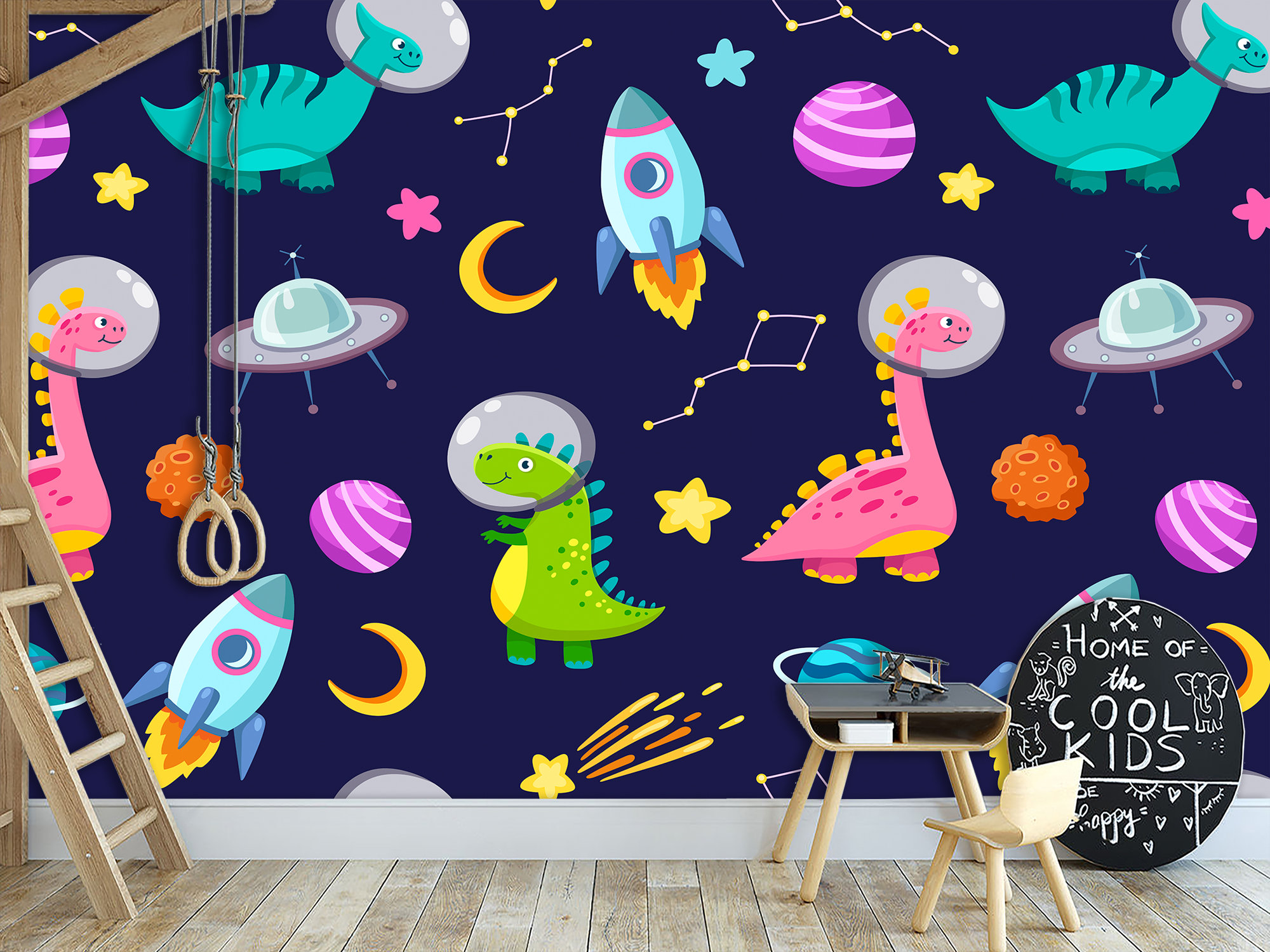 Yovkky Outer Space Baby Dinosaur Wall Decals - Dino Planet Galaxy Stickers For Kids Room Nursery Decor