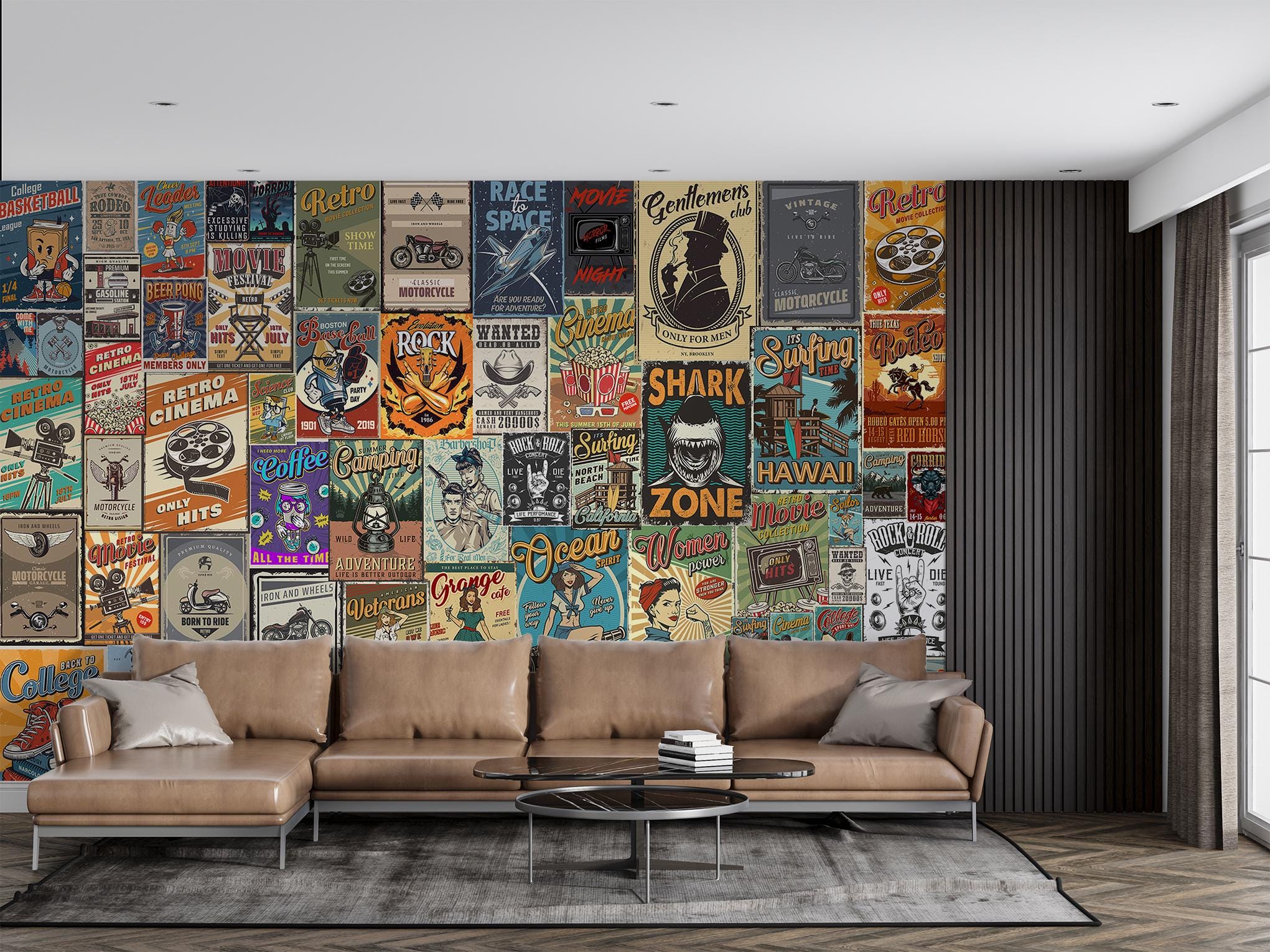 Vintage Americana Poster Collage Wall Mural Retro Teen Room