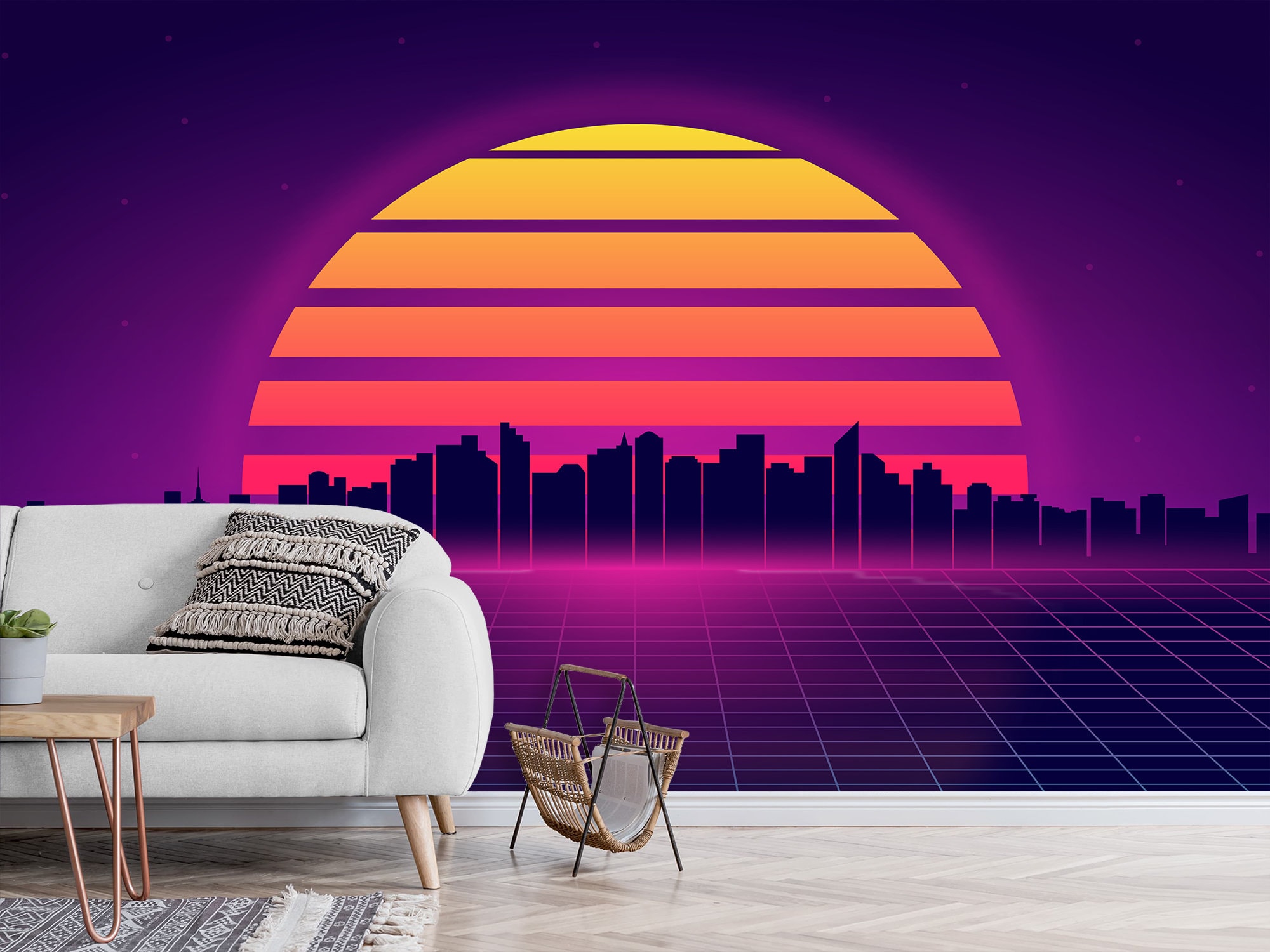 Futuristic Retro Neon Wallpaper Vaporwave Wall Mural Print Synthwave ...