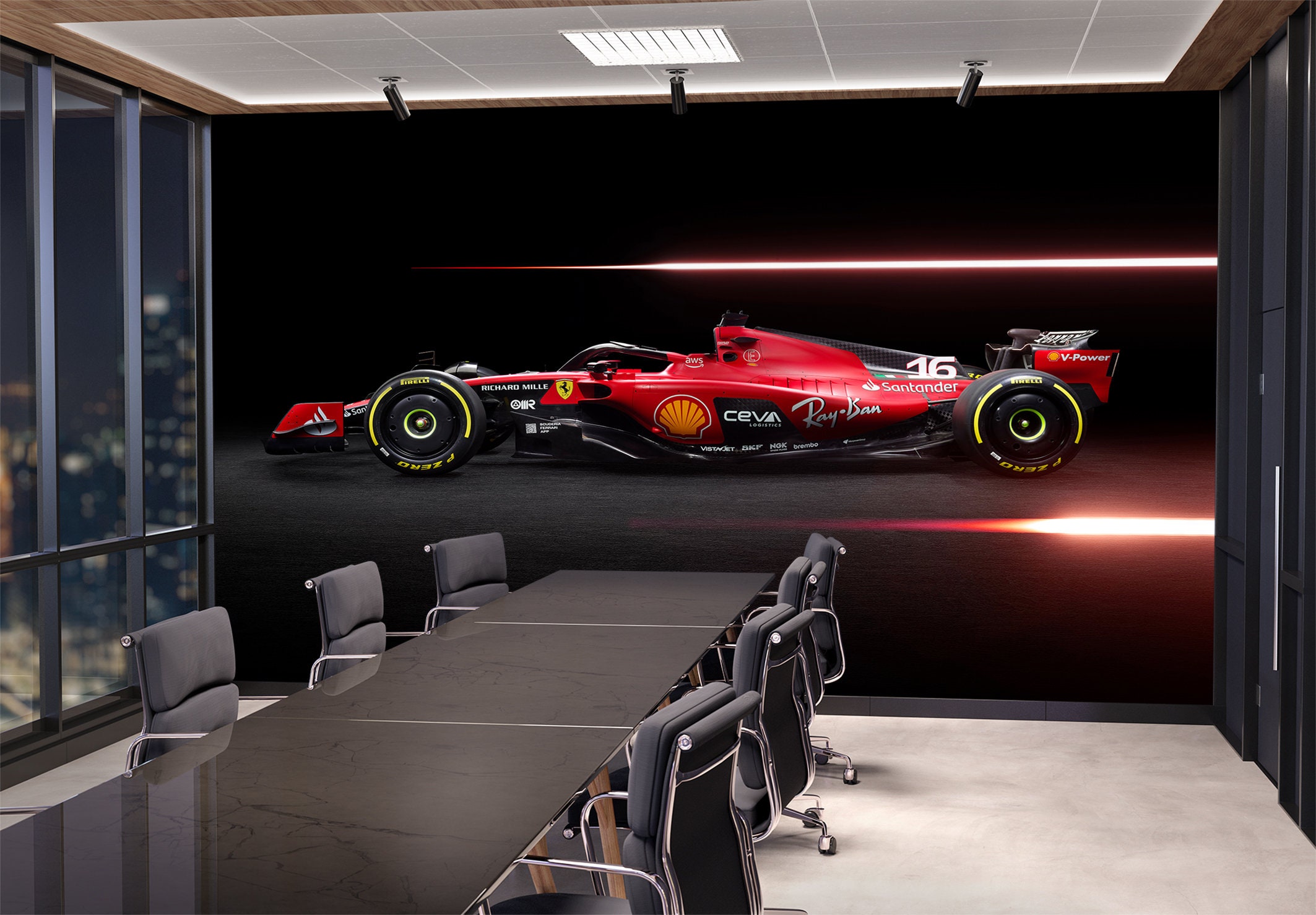 Papel de parede vermelho de carro F1 e mural de parede de corrida de carro esportivo supercarro Fórmula 1 Racing Descasque e cole decoração autoadesiva Papel de parede preto