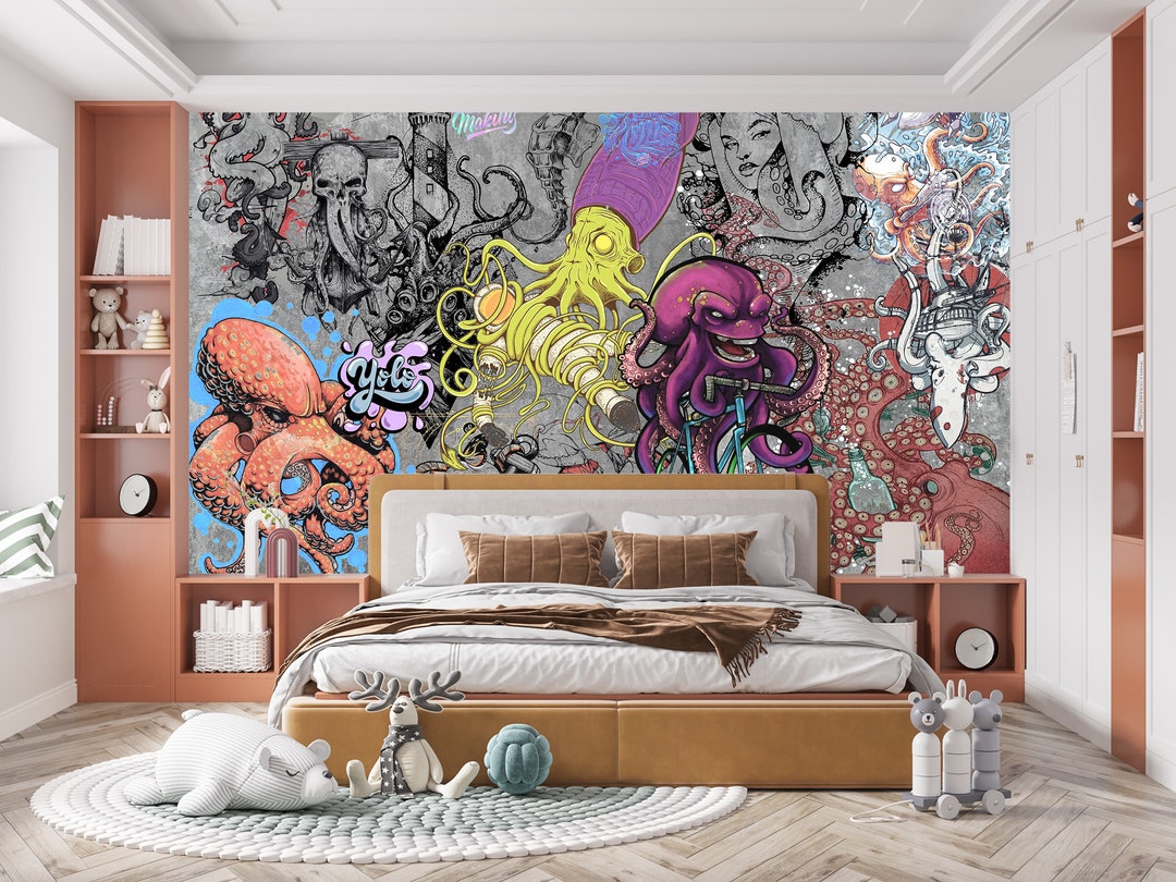 Kraken Graffiti Tapete \u0026 Tintenfisch Seemonster Street Art Urban Original  Collag Schälen und Aufkleben Wandbild Moderne Wandkunst Dekor Haus - Etsy  Schweiz, image size:1080x810