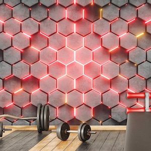 Carta da parati geometrica esagoni hi-tech astratto scuro e rosso colore murale modello stampa stacca e attacca arte murale decorazione casa