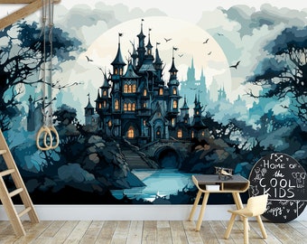 Fantasy Wizards Castle Wallpaper Mural, Kids Nursery Decor
