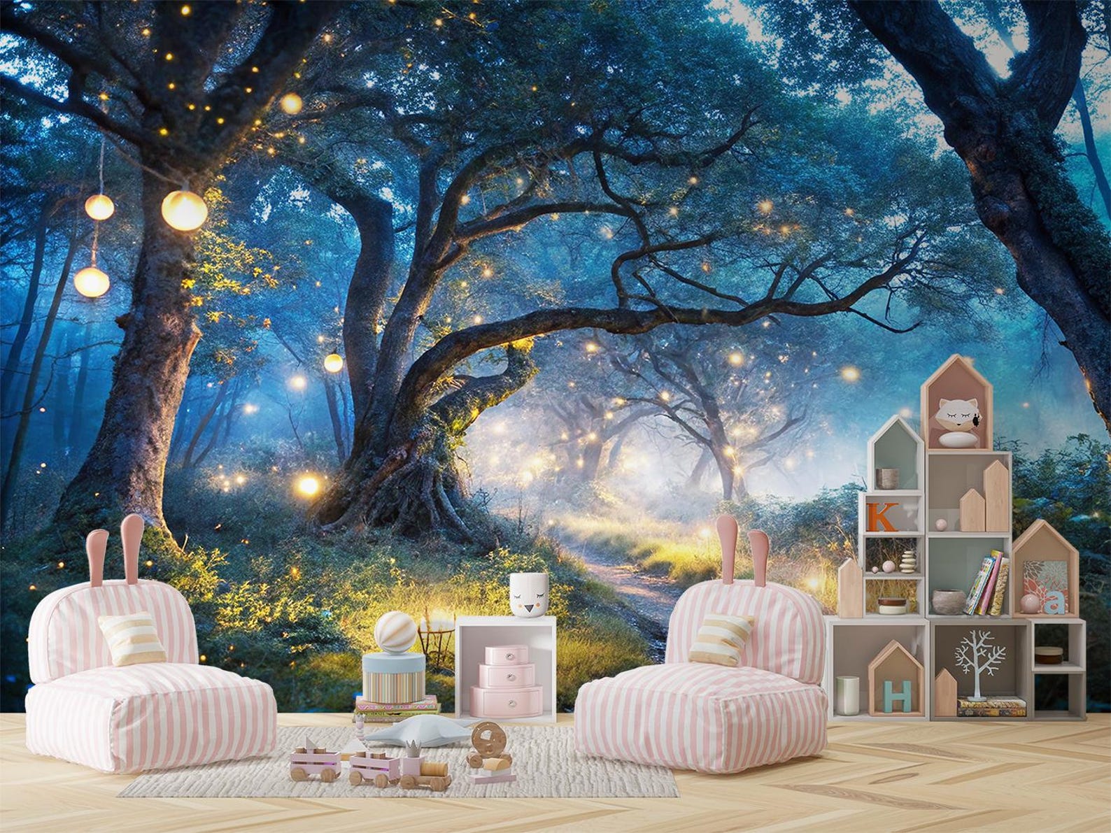 Enchanted Glowing Forest Path Wallpaper Mystical Fantasy Woodland Wall ...