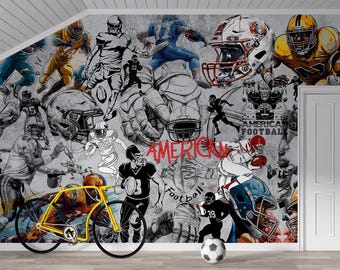 Autocollant Décoratif Football Américain Polygonal - Neuf, Vinyle, Effet 3D, Multicolore