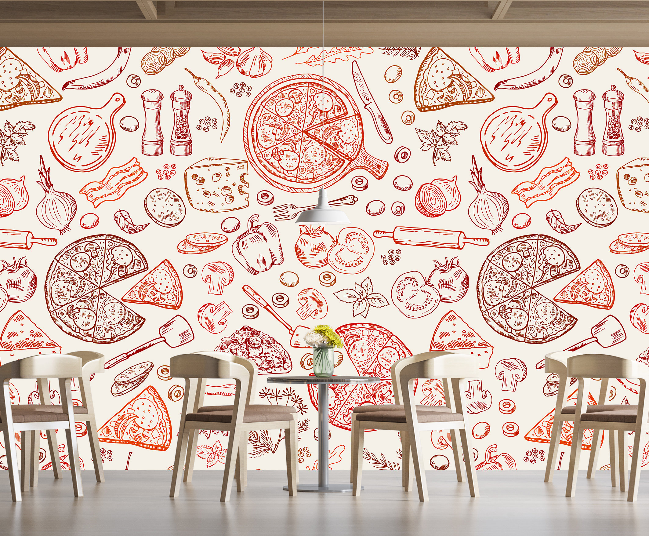 Pizza Food Wallpaper & Wall Art Mural Kitchen Vegetables Modern Decor Restaurant and Kitchen Wall Art Peel and Stick Decor