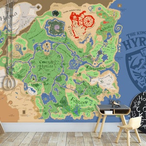 Zelda Map Hyrule Wallpaper & Gaming Wandbild Wandkunst Legende von Zelda Tränen des Königreichs Schälen und aufkleben Spielzimmer Videospiel Kinderzimmer Dekor Zimmer