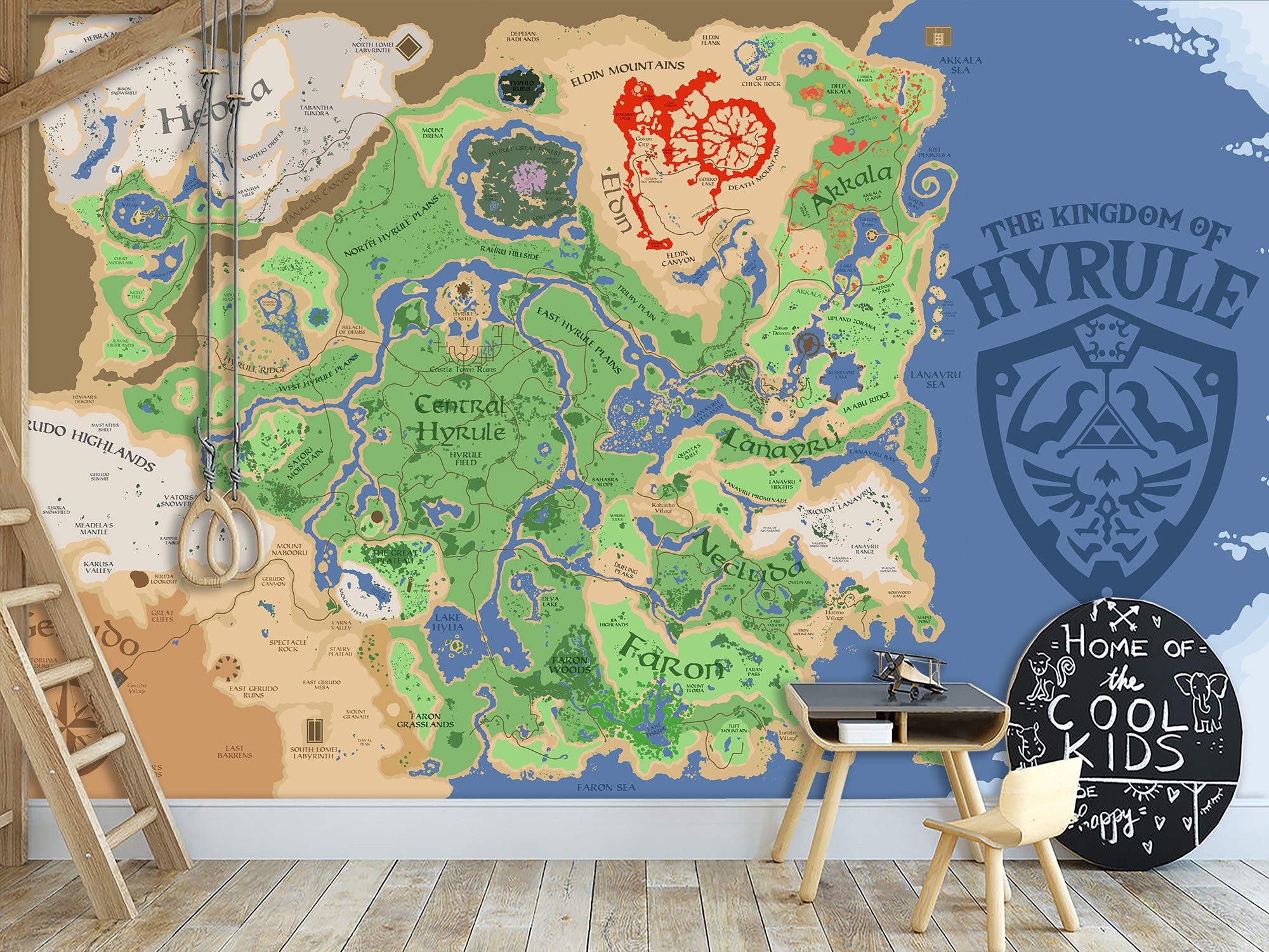 Zelda Map Hyrule Wallpaper & Gaming Mural Wall Art Legend of Zelda Tears of the Kingdom Peel and stick Playroom Video game Kids decor room