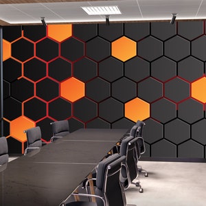 Hexagons Orange Wallpaper Geometrische Hi-Tech Abstrakt Wandbild Druck Schälen und Stick Wandbild Dekor Home Spiele Zimmer Kunst