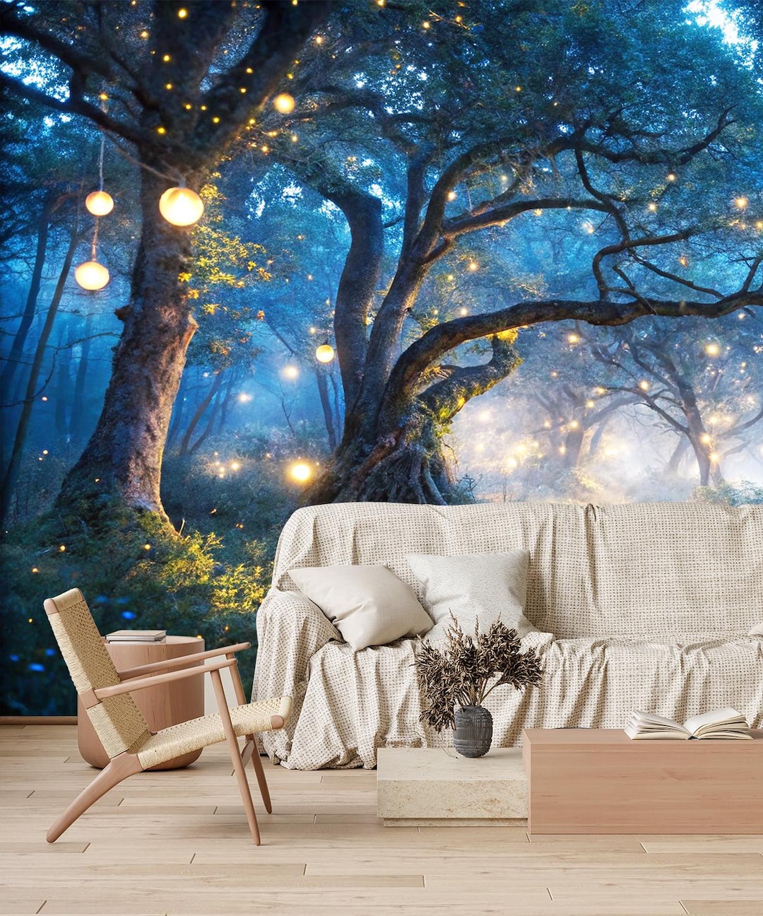 Enchanted Glowing Forest Path Wallpaper Mystical Fantasy Woodland Wall ...