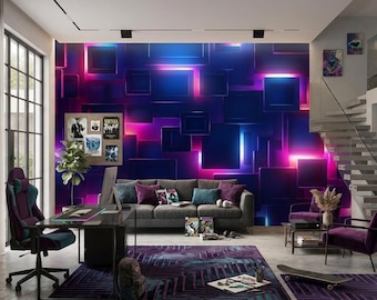 Papel pintado de cubos abstractos de ciencia ficción, mural de pared decorativo de estilo moderno para estudio tecnológico
