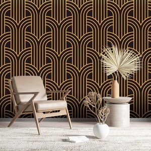 Geometric Black and Gold Wallpaper Modern Abstract Black Wall Mural Art Deco Geometric Decor Hous Self Adhesive