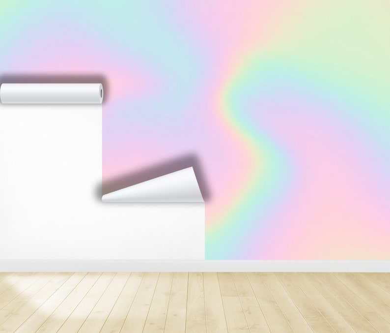 Rainbow Pastel Kids Wallpaper Ombre & Rainbow Girl Kids Room Decor Wall ...