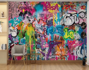 Graffiti Wall Mural: Funky Urban Street Art Peel and Stick Wallpaper (Teen Bedroom Decor)
