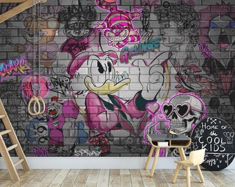 Cartoon Graffiti Wallpaper Mural, Urban Street Art, Peel and Stick
