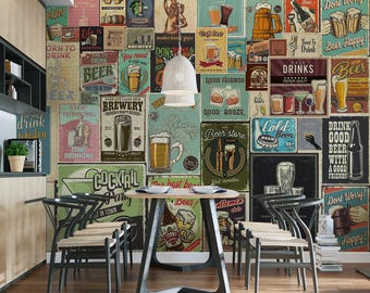 ビール酒場の壁紙壁画：クラフトビール醸造所のバー装飾 - Etsy 日本