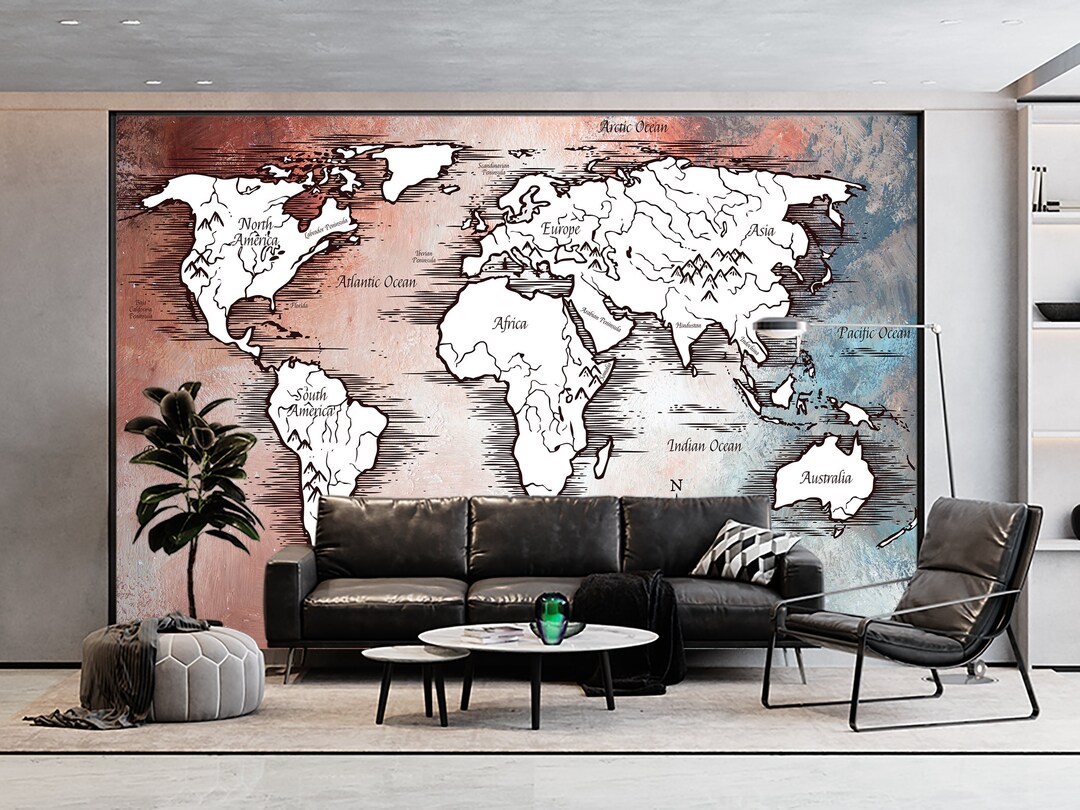 Wallpaper World Map Wall Art Mural & Geographic Travel Map Abstract ...