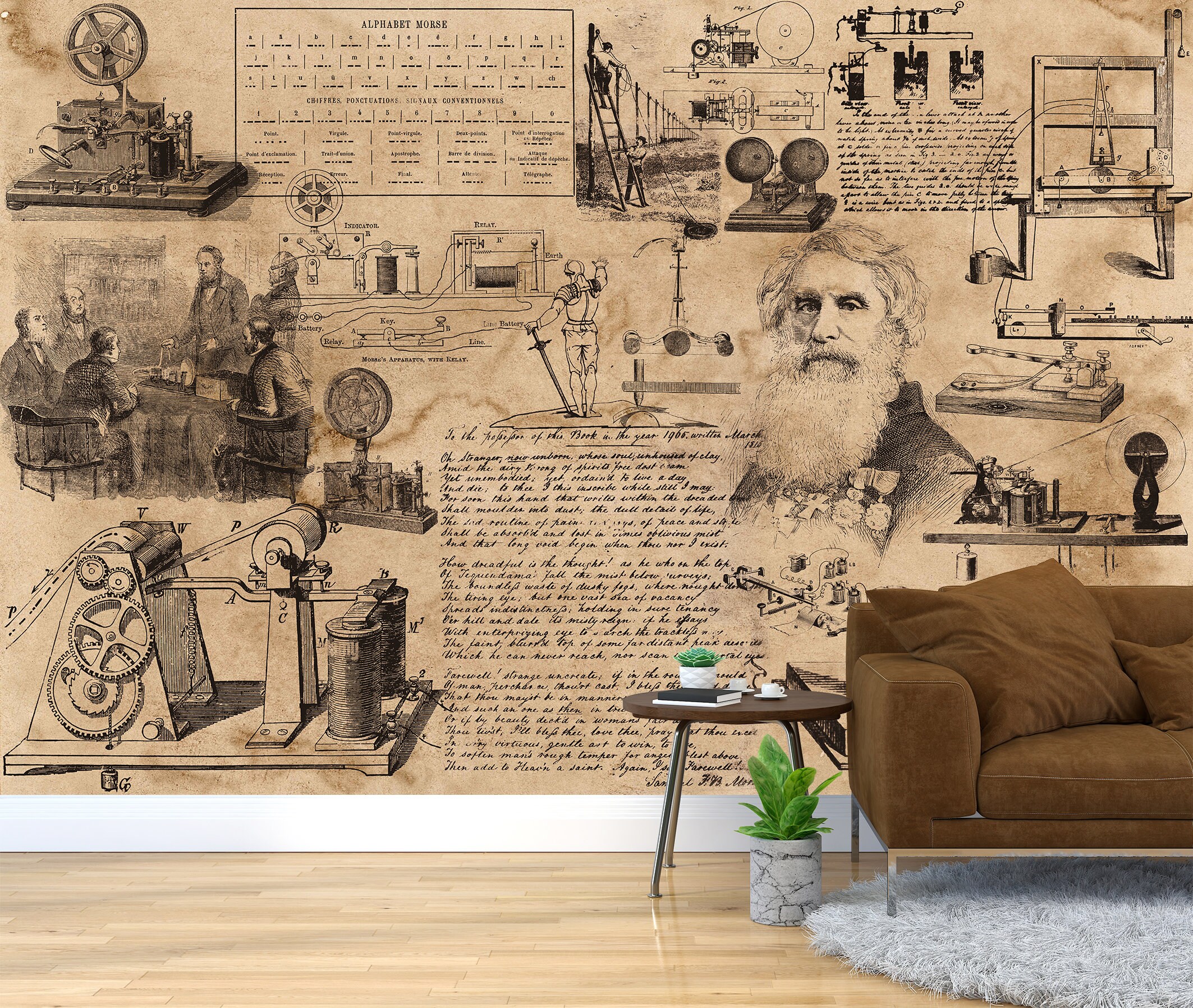 Samuel Morse Vintage Collage Wall Mural, Science Wallpaper - Etsy