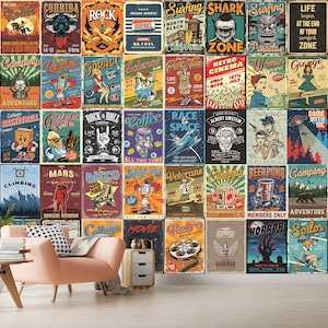 Pop Art Vintage Mural Retro Wallpaper Vintage Collage & Wall Mural Wallpaper Retro Peel and Stick | Vintage Comics Art Wall Mural