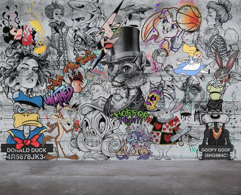 Urban Street Art Wallpaper Cartoon Graffiti Street Art Modern - Etsy