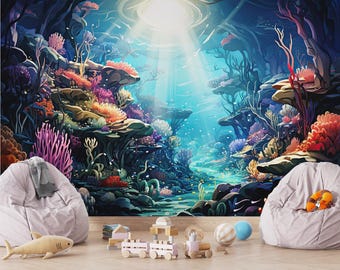 Underwater World Wallpaper: Coral Reef Kids Room Mural, Peel and Stick