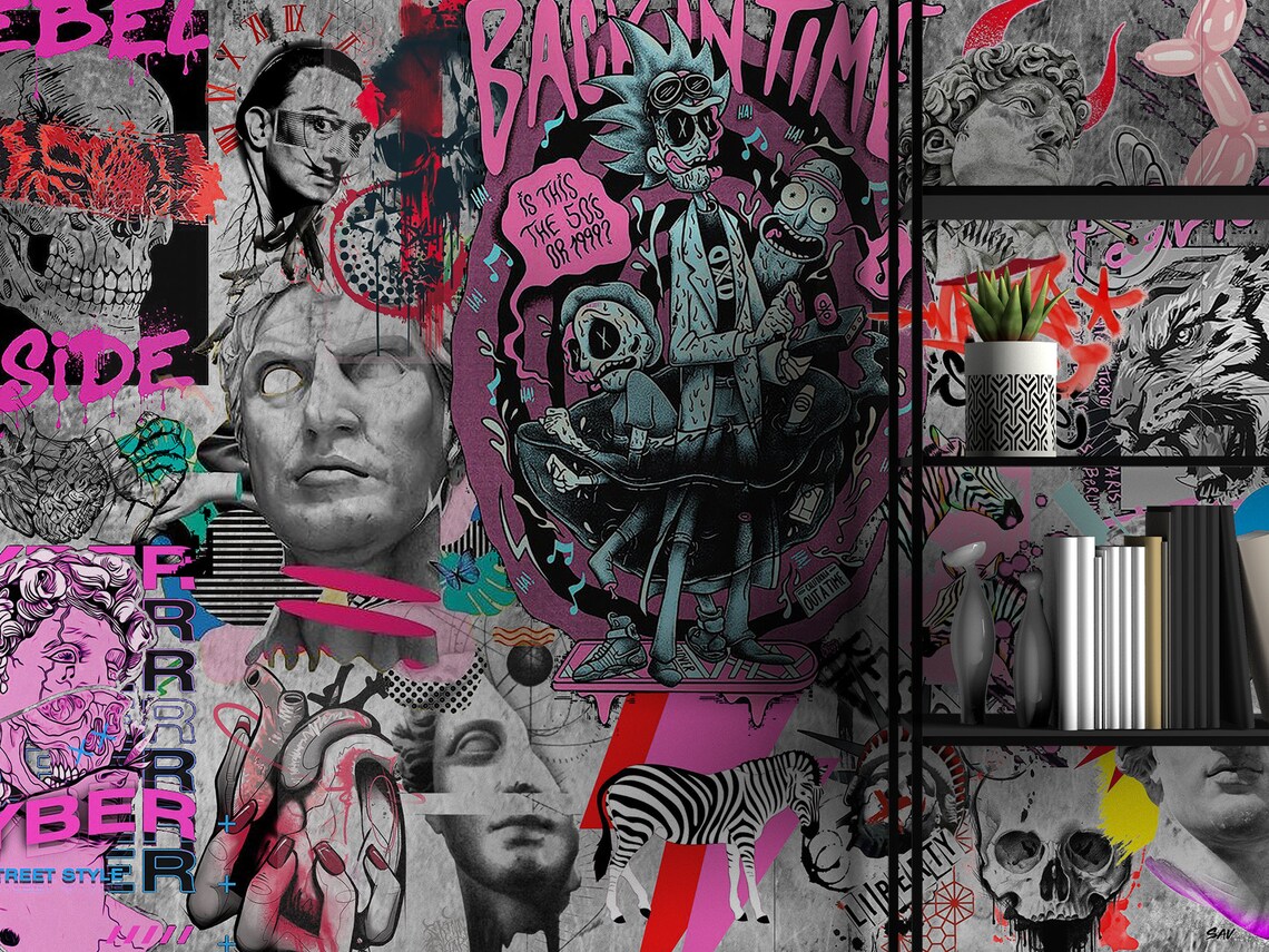 Cartoon Graffiti Wallpaper Urban Street Art Modern & Original Etsy