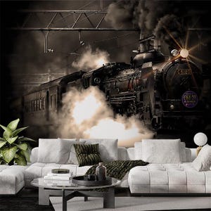 Train Wallpaper Black Locomotive Print Vintage Steam Wall Mural Steam Engine Peel and Stick Wall Art Mural Decor Home Self Adhesive