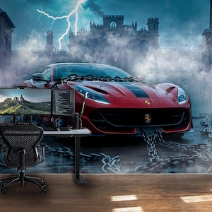 Carta da parati murale Lamborghini Carta da parati Supercar rossa Stampa Fotomurales Auto sportiva Automobile Arte murale Murale Ragazzi Adolescenti Lamborghini