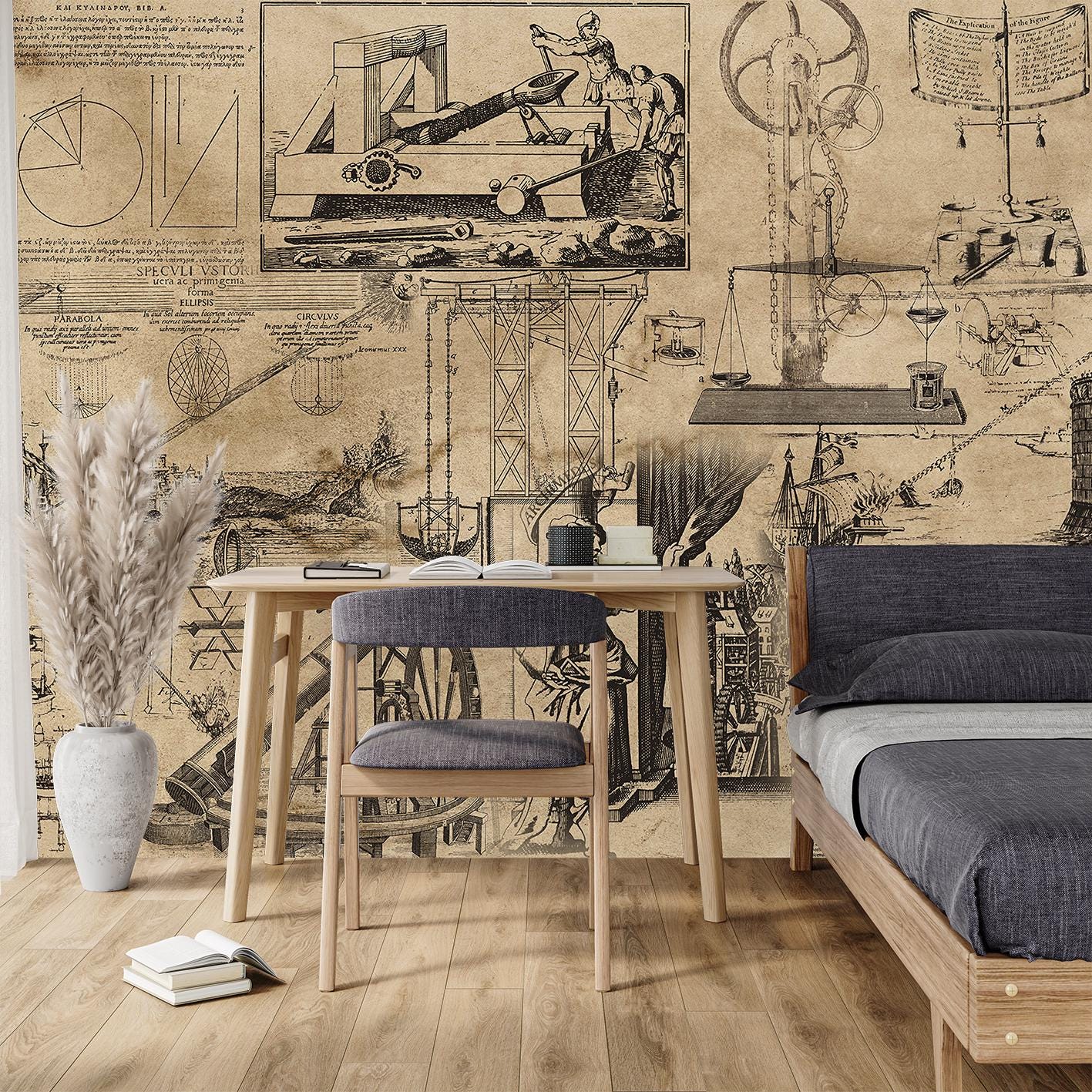 Archimedes Vintage Wallpaper Engineer Scientist Science Drawings ...