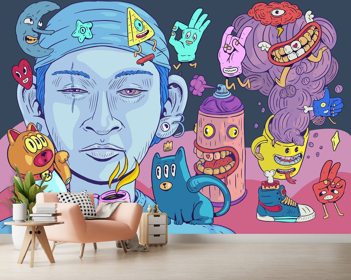 Mural Graffiti Wallpaper Abstract Wallpaper Graffiti Wall Etsy