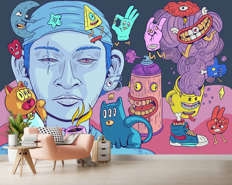 Mural Graffiti Wallpaper Abstract Wallpaper Graffiti Wall Etsy