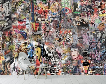 Graffiti popart behang muurschildering | Peel-and-stick in stedelijke streetstijl