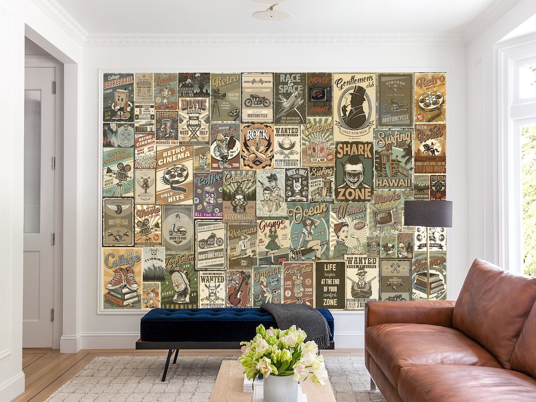 Pop Art Vintage Mural Retro Wallpaper & Original Vintage Collage Wall