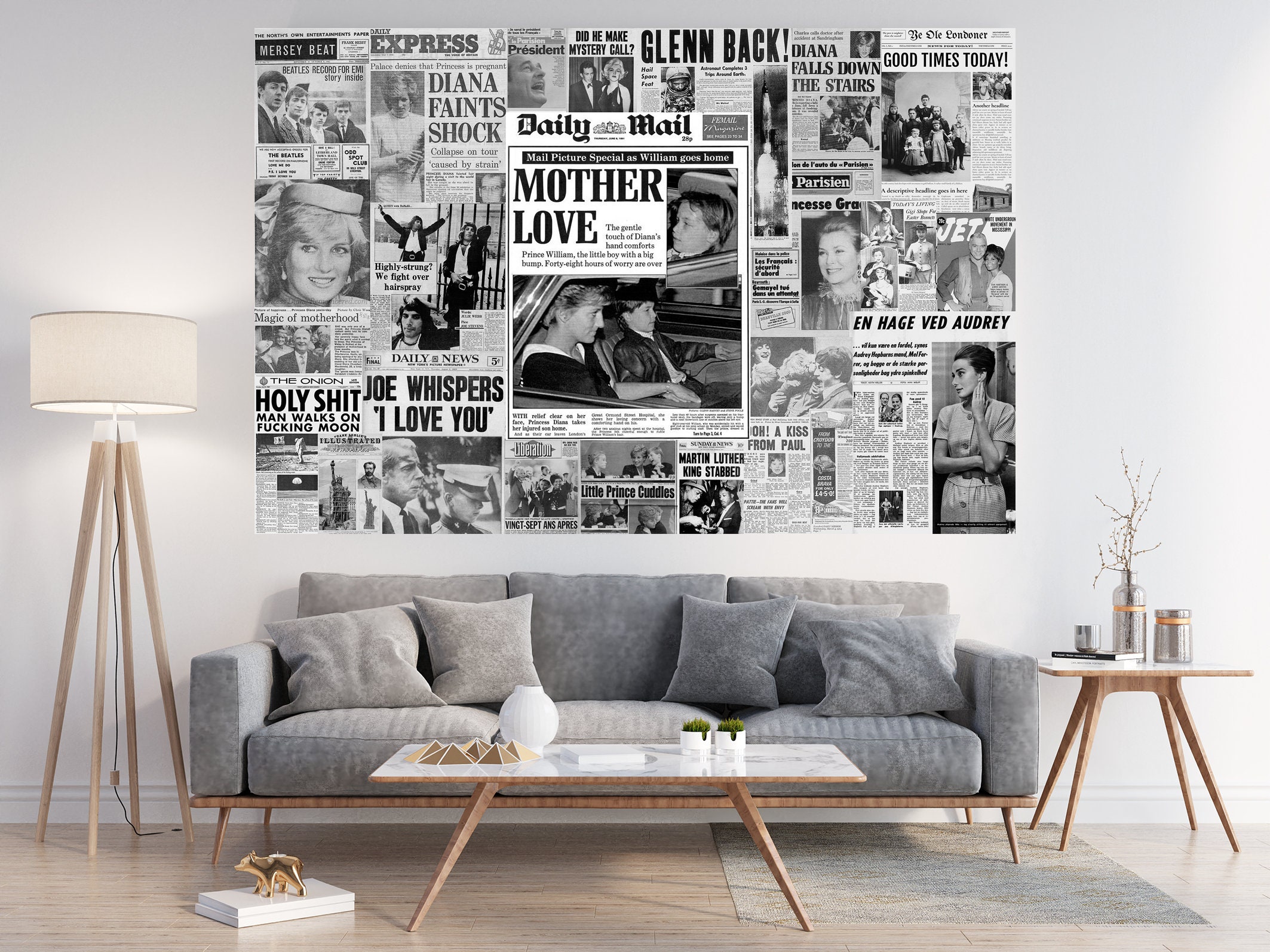 Newspaper Collage Fabric, Wallpaper and Home Decor