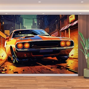 Muskel-Autos-Dekor-Spielezimmer-Tapete und Wandbild Sport Cars Gaming Room Peel and Stick Selbstklebende Art-Deco-Tapete