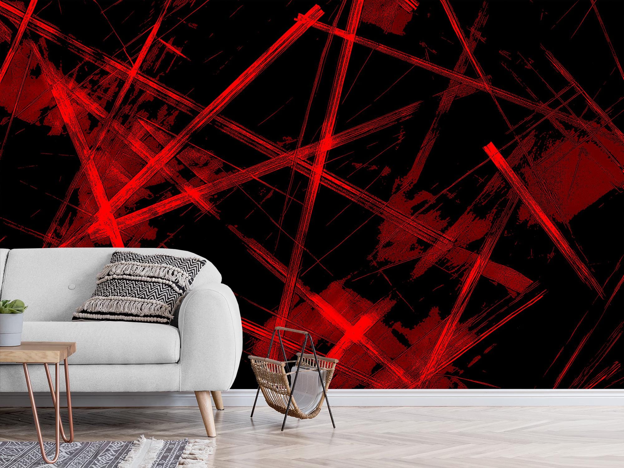 Red Geometric Wallpaper Abstract Dark Wallpaper Black \u0026 Red Color Wall  Mural Print Peel and Stick Wall Mural Red Lines Wallpaper - Etsy, image size:2000x1500