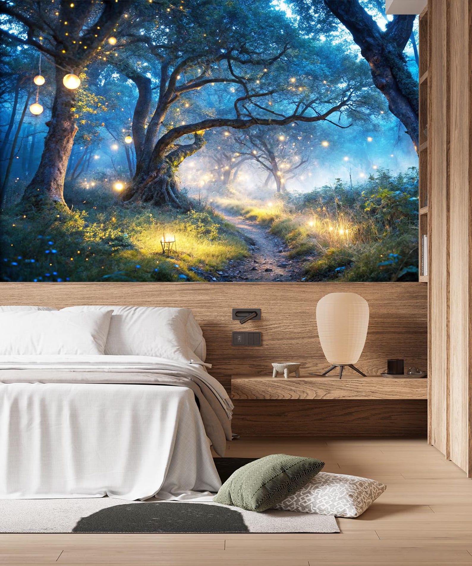 Enchanted Glowing Forest Path Wallpaper Mystical Fantasy Woodland Wall ...