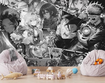 Può includere: Un collage in bianco e nero di personaggi anime. I personaggi sono disegnati in stile manga e sono posizionati su una varietà di sfondi. Il collage è un ottimo esempio dello stile artistico e dei personaggi che sono popolari nell'anime.