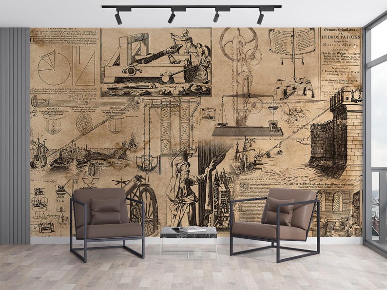 Archimedes Vintage Wallpaper Engineer Scientist Science Drawings ...