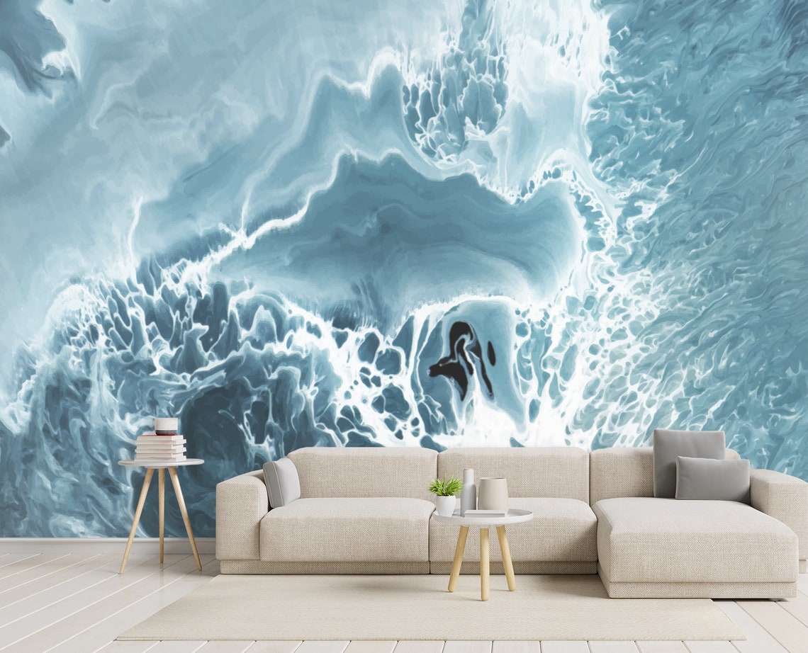 Mural Peel and Stick Watercolor Wallpaper Wall art Blue and Etsy