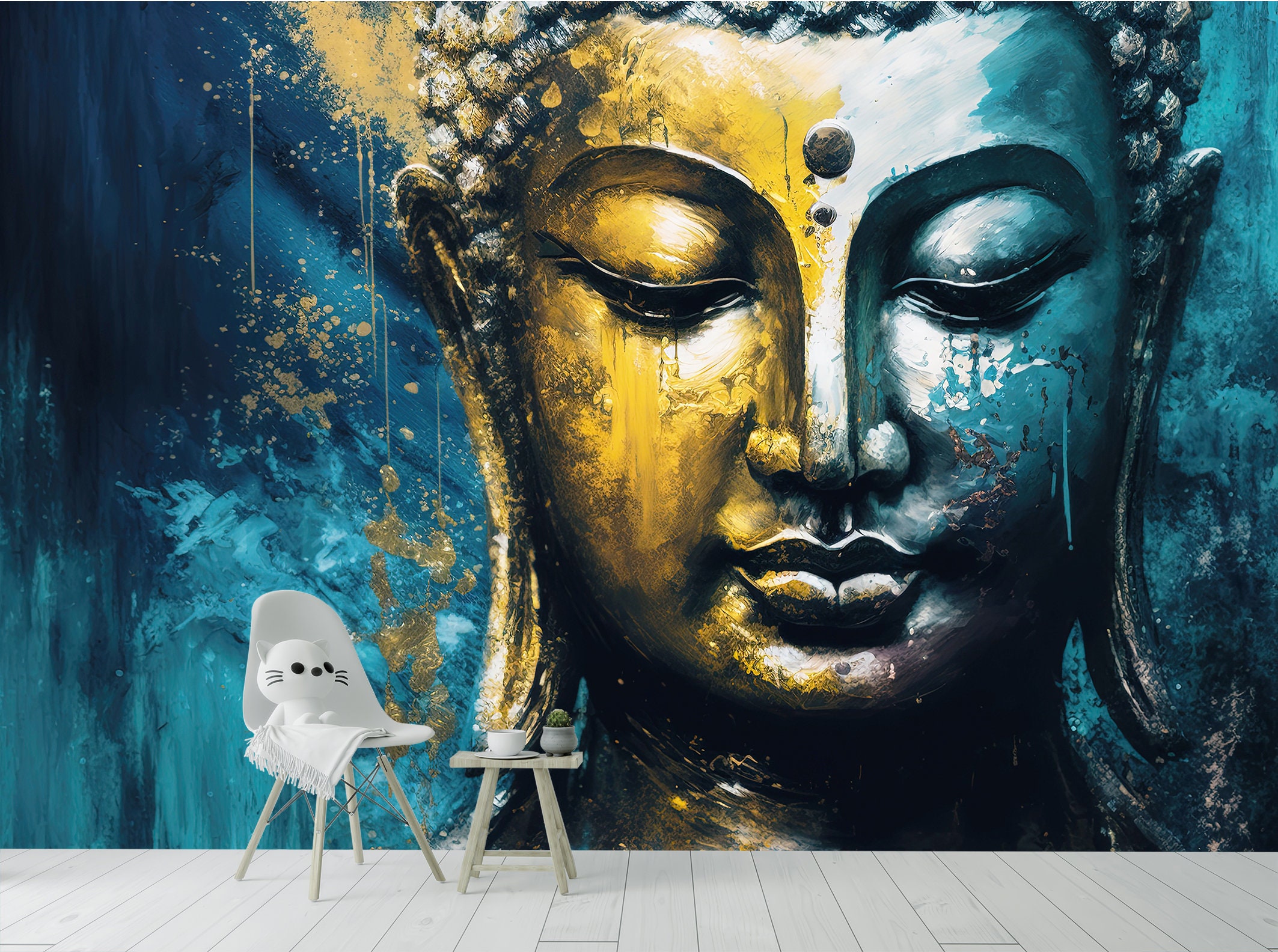 Blue and Gold Buddha Wall Mural, India Yoga Art, Peel and Stick - Etsy