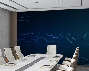 Cyber Circuit Board tapet Blå teknik väggmålning futuristisk datanätverksdesign självhäftande kontorsinredning företag tapet