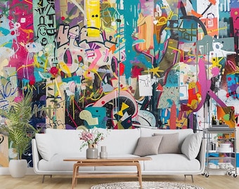 Graffitimuurschildering: Funky Urban Peel and Stick-behang