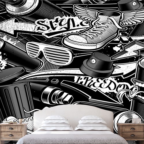 Peel and Stick Graffiti Wall Mural Adhesive Graffiti Wallpaper Etsy