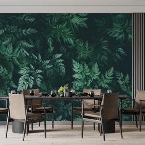Dark Green Wall Mural Grass Print Botanical Wallpaper Peel and Stick Wall Art Decor Home Room Greenery Grass Self Adhesive