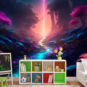 Magic Landscape Wallpaper Kids Forest For Playroom Wall Mural Self Adhesive Wallpaper Peel and Stick Magic Wall Art Decor Kids Room Mural