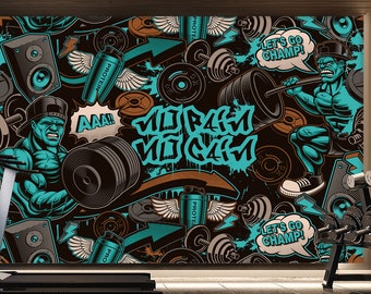 Graffiti Gym Wallpaper Mural | Sport Street Art Peel & Stick