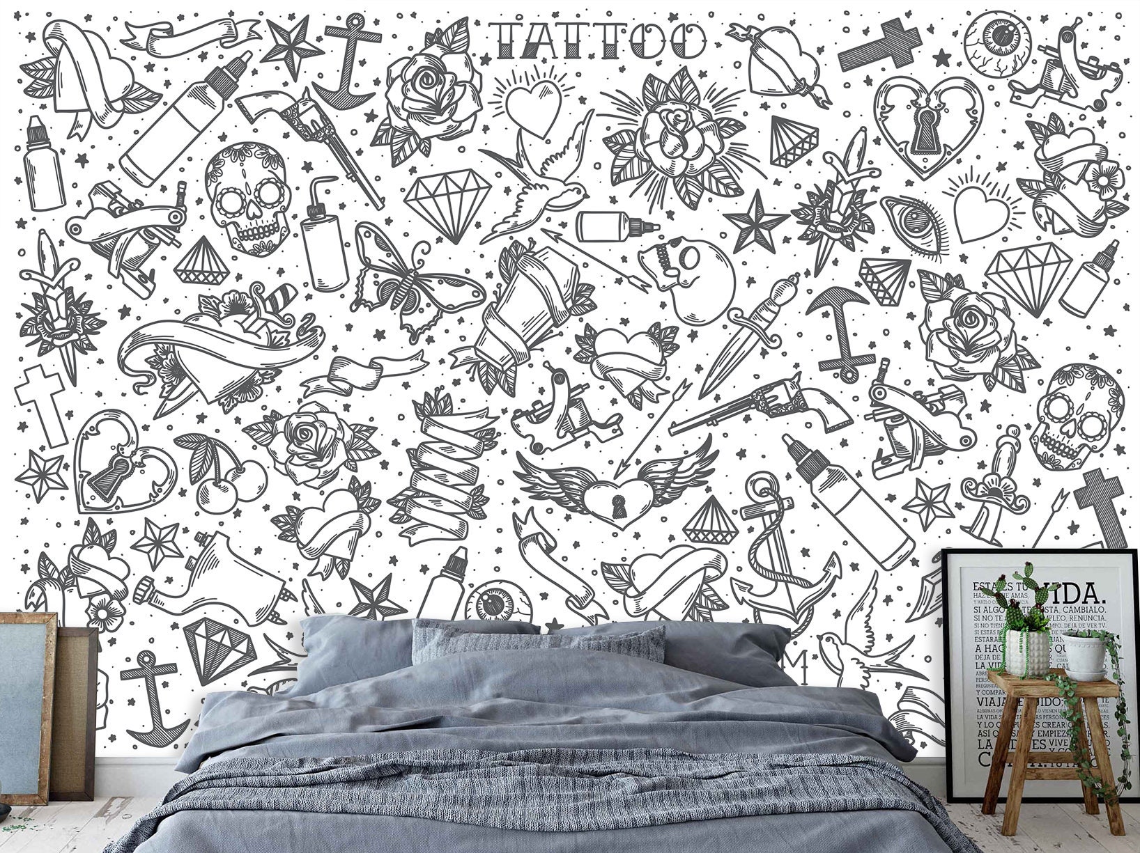 Old School Tattoo Wallpaper & Peel and Stick Decor Tattoo - Etsy Old School Tattoo Wallpaper & Peel and Stick Decor Tattoo - Etsy